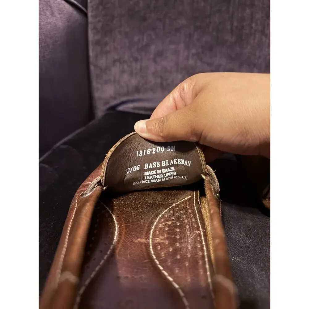 Bass Blakeman Men’s Brown Leather Loafers Size 9M Vibram Sole Made In Brazil